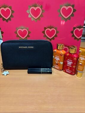Michael Kors Black Saffiano Zip Wallet Wristlet with Charm, 3 Hempz, 2 Lancôme